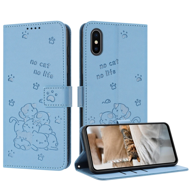 Embossed Kitten Phone Leather Case with Lanyard, For iPhone XS Max, For iPhone 8 Plus / 7 Plus