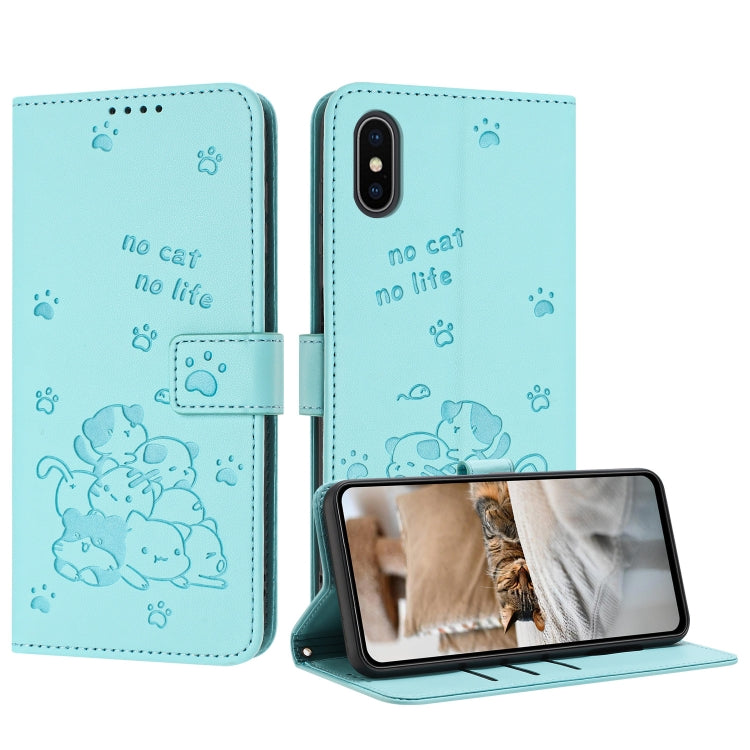Embossed Kitten Phone Leather Case with Lanyard, For iPhone XS Max, For iPhone 8 Plus / 7 Plus