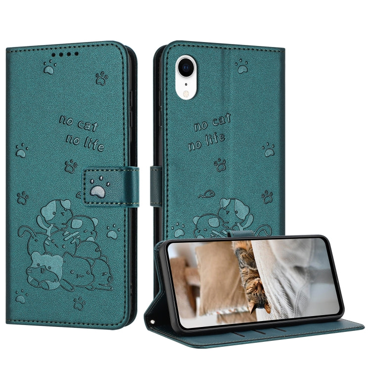 Embossed Kitten Phone Leather Case with Lanyard, For iPhone 11, For iPhone 11 Pro, For iPhone XS / X, For iPhone XR