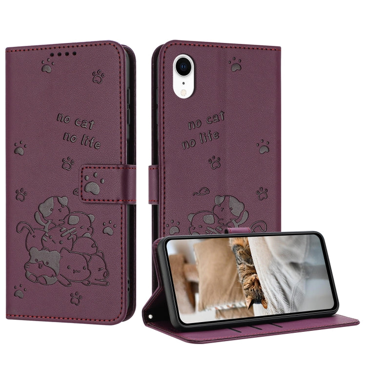 Embossed Kitten Phone Leather Case with Lanyard, For iPhone 11, For iPhone 11 Pro, For iPhone XS / X, For iPhone XR