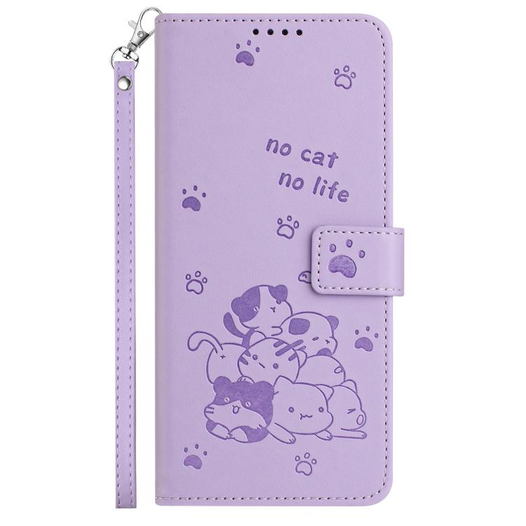 Embossed Kitten Phone Leather Case with Lanyard, For iPhone 17 Pro Max, For iPhone 17 Pro, For iPhone 17, For iPhone 17 Air