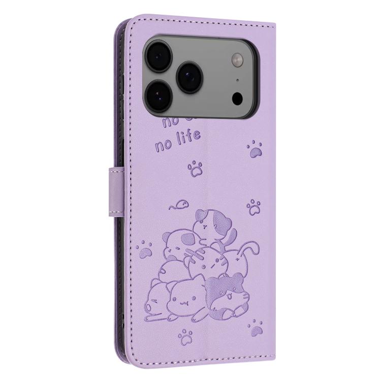 Embossed Kitten Phone Leather Case with Lanyard, For iPhone 17 Pro Max, For iPhone 17 Pro, For iPhone 17, For iPhone 17 Air
