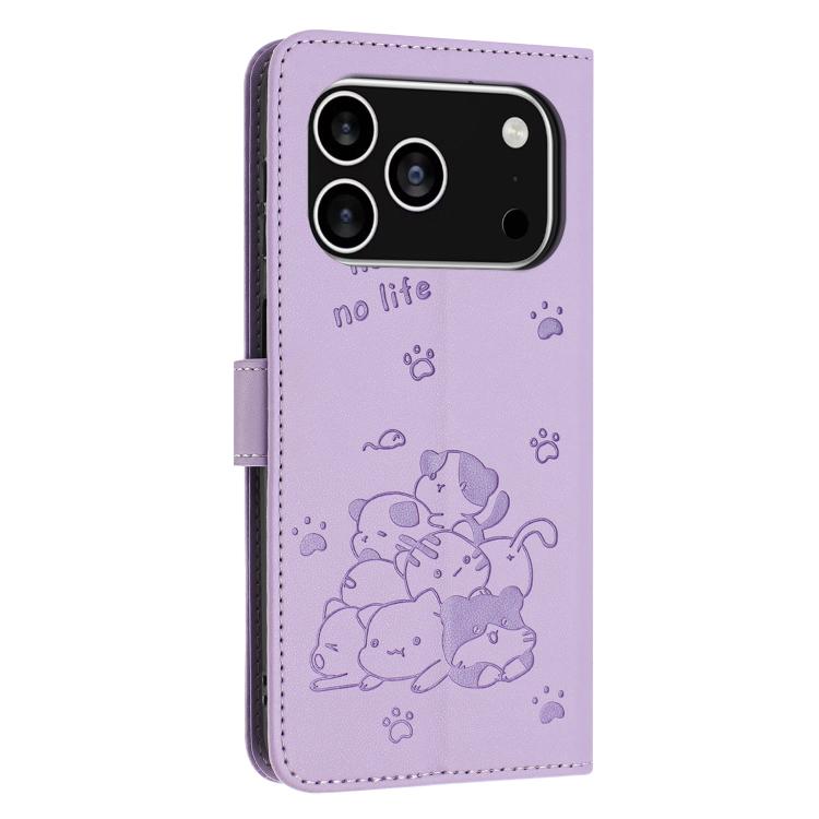 Embossed Kitten Phone Leather Case with Lanyard, For iPhone 17 Pro Max, For iPhone 17 Pro, For iPhone 17, For iPhone 17 Air