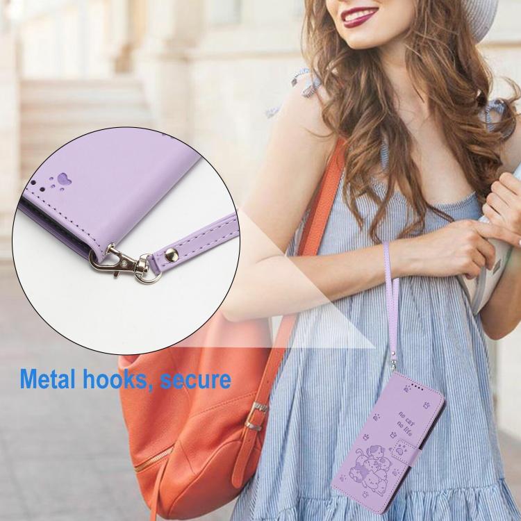 Embossed Kitten Phone Leather Case with Lanyard, For iPhone 17 Pro Max, For iPhone 17 Pro, For iPhone 17, For iPhone 17 Air