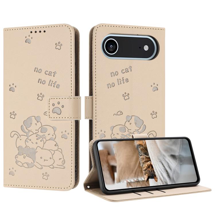 Embossed Kitten Phone Leather Case with Lanyard, For iPhone 17 Pro Max, For iPhone 17 Pro, For iPhone 17, For iPhone 17 Air