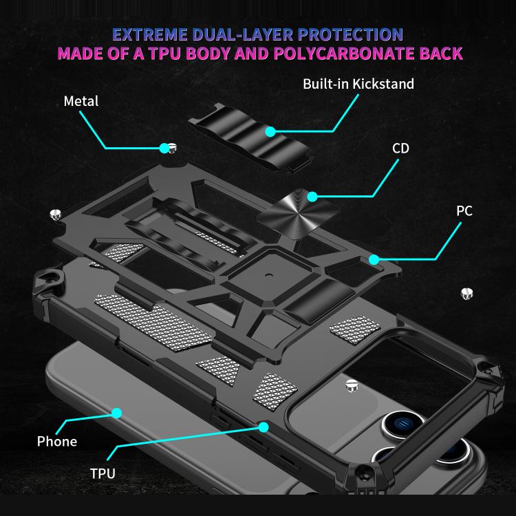 Armor Shockproof TPU + PC Magnetic Phone Case with Holder, For iPhone 17 Pro Max, For iPhone 17 Pro, For iPhone 16 Pro Max, For iPhone 16 Pro