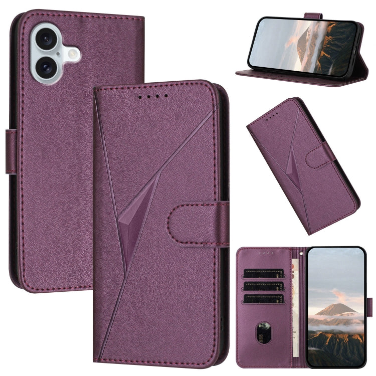 Triangle Pattern Buckle Clasp Leather Phone Case, For iPhone 16 Pro, For iPhone 16 Plus, For iPhone 16