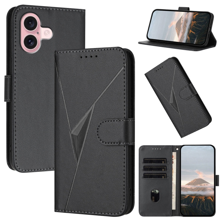 Triangle Pattern Buckle Clasp Leather Phone Case, For iPhone 16 Pro, For iPhone 16 Plus, For iPhone 16