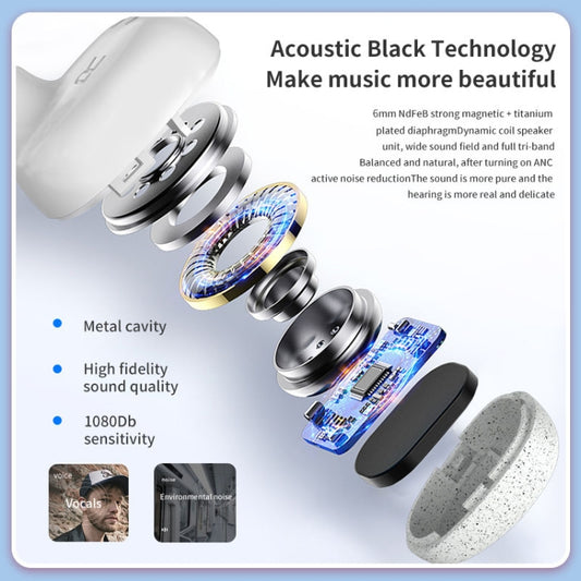 Calante T2S charging case open displaying dual earbuds and internal LED indicator