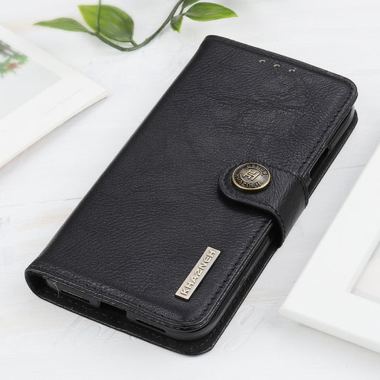 Horizontal flip design showing cowhide texture leather exterior on Galaxy S20 FE case