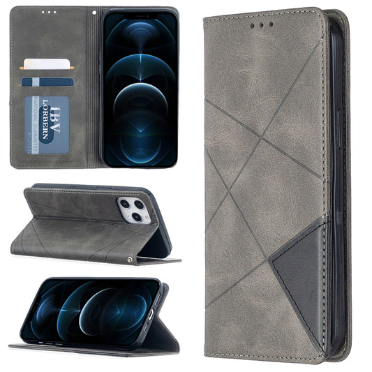 Rhombus texture magnetic leather case for iPhone 12 Pro Max with card slots and stand holder