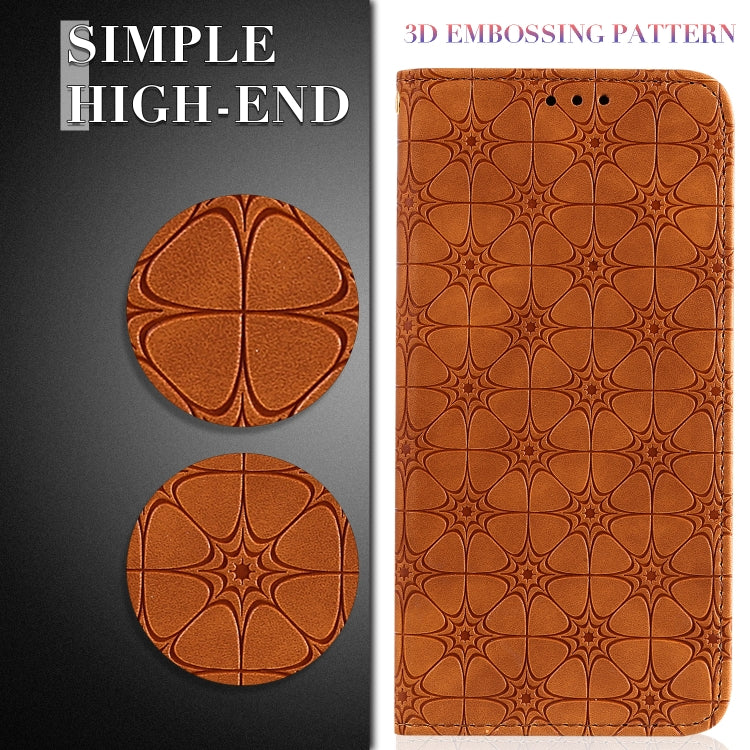 Lucky Flowers Embossing Pattern Magnetic Horizontal Flip Leather Case with Holder & Card Slots