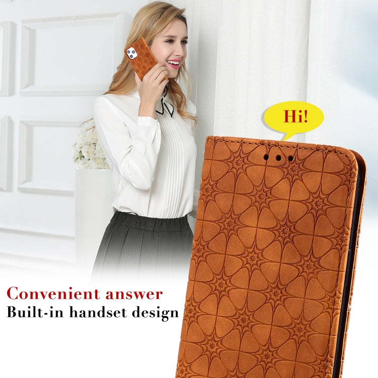 Lucky Flowers Embossing Pattern Magnetic Horizontal Flip Leather Case with Holder & Card Slots