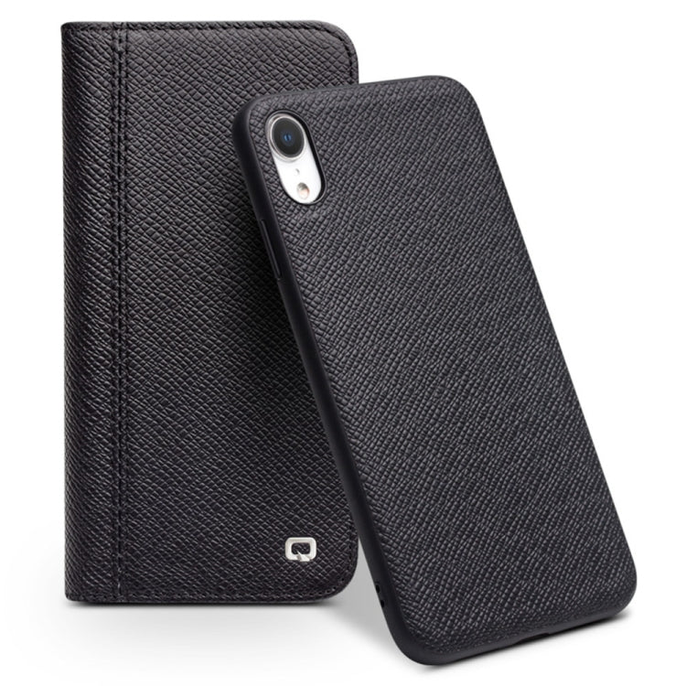 QIALINO 2 in 1 Cross Texture Top-grain Leather  + PC + TPU Horizontal Flip Leather Case with Holder & Card Slots, For iPhone XR