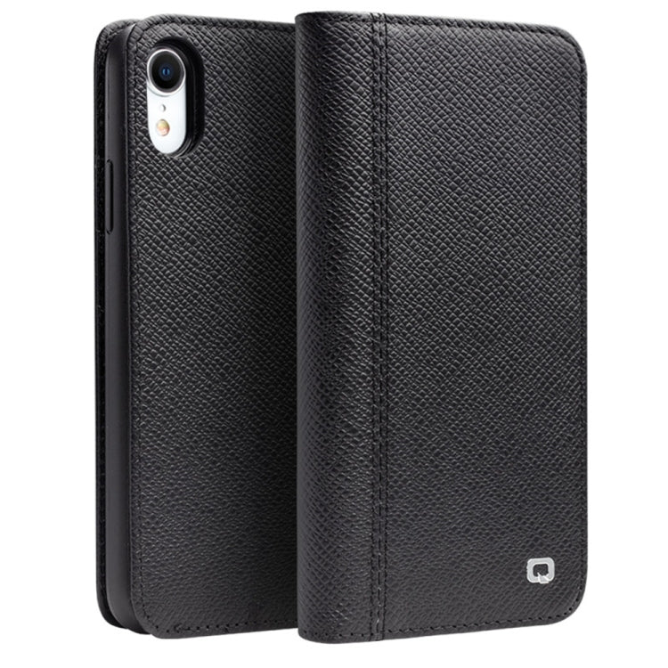QIALINO 2 in 1 Cross Texture Top-grain Leather  + PC + TPU Horizontal Flip Leather Case with Holder & Card Slots, For iPhone XR