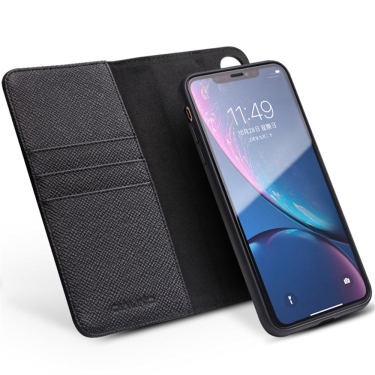QIALINO 2 in 1 Cross Texture Top-grain Leather  + PC + TPU Horizontal Flip Leather Case with Holder & Card Slots, For iPhone XR
