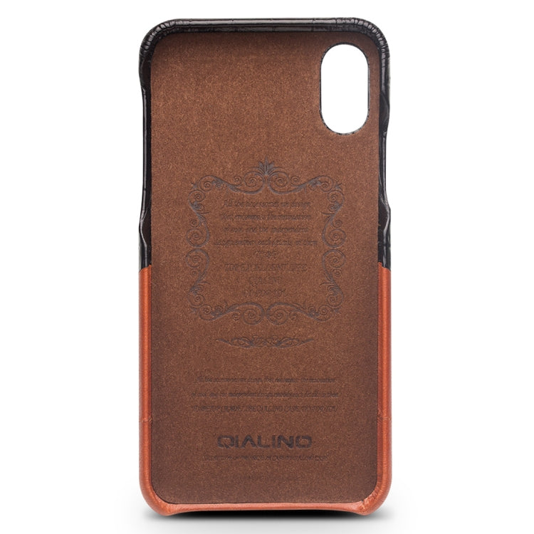 For iPhone X / XS QIALINO Crocodile Texture Cowhide Leather Protective Case