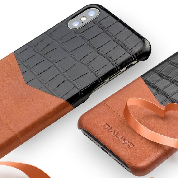 For iPhone X / XS QIALINO Crocodile Texture Cowhide Leather Protective Case