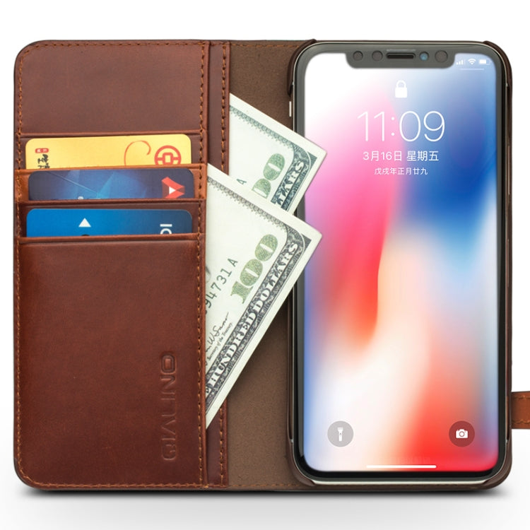 For iPhone XS / X QIALINO Crazy Horse Business Horizontal Flip Leather Case with Holder & Card Slots, With Buckle, Without Buckle