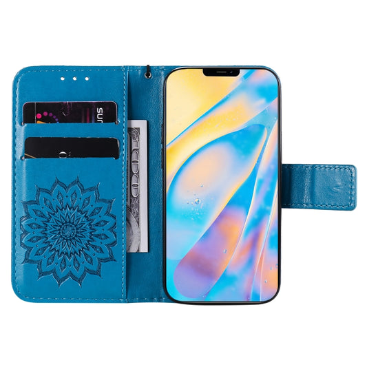Close-up sunflower floral print on protective PU leather iPhone 12 case exterior