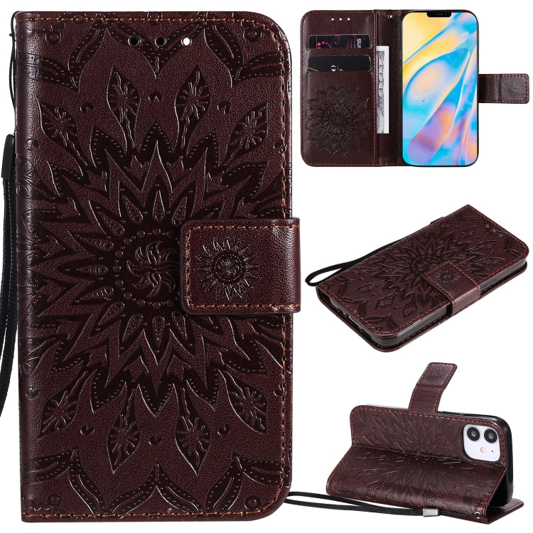 Pressed Printing Sunflower Pattern Horizontal Flip PU Leather Case Holder & Card Slots & Wallet & Lanyard, For iPhone 12 mini, For iPhone 12 / 12 Pro, For iPhone 12 Pro Max
