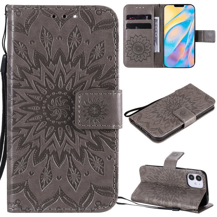 Pressed Printing Sunflower Pattern Horizontal Flip PU Leather Case Holder & Card Slots & Wallet & Lanyard, For iPhone 12 mini, For iPhone 12 / 12 Pro, For iPhone 12 Pro Max