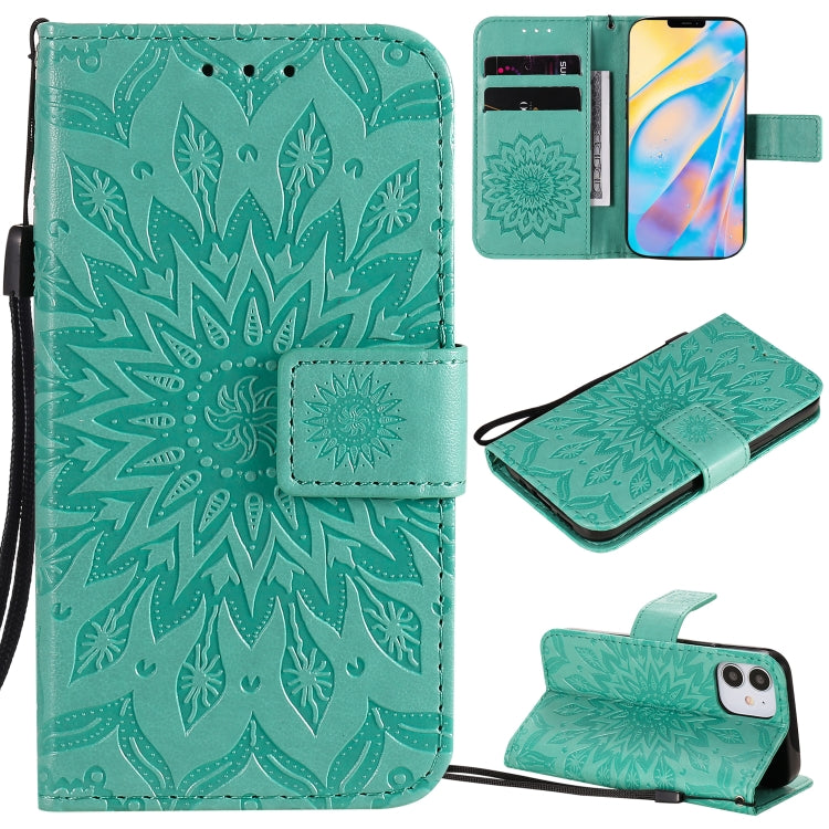 Pressed Printing Sunflower Pattern Horizontal Flip PU Leather Case Holder & Card Slots & Wallet & Lanyard, For iPhone 12 mini, For iPhone 12 / 12 Pro, For iPhone 12 Pro Max