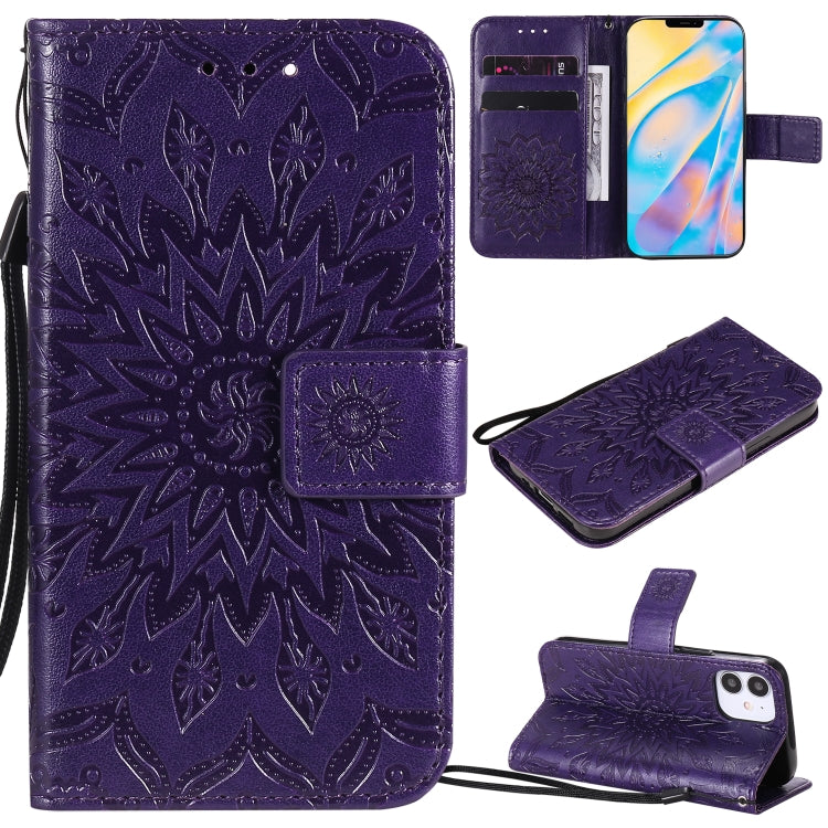 Pressed Printing Sunflower Pattern Horizontal Flip PU Leather Case Holder & Card Slots & Wallet & Lanyard, For iPhone 12 mini, For iPhone 12 / 12 Pro, For iPhone 12 Pro Max