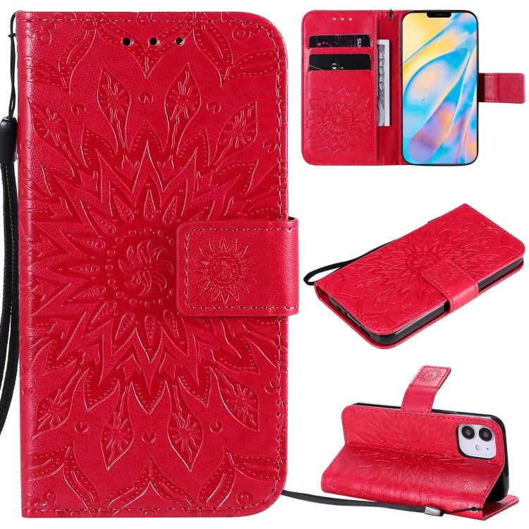 Pressed Printing Sunflower Pattern Horizontal Flip PU Leather Case Holder & Card Slots & Wallet & Lanyard, For iPhone 12 mini, For iPhone 12 / 12 Pro, For iPhone 12 Pro Max