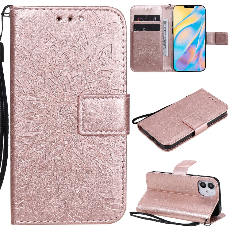 Pressed Printing Sunflower Pattern Horizontal Flip PU Leather Case Holder & Card Slots & Wallet & Lanyard, For iPhone 12 mini, For iPhone 12 / 12 Pro, For iPhone 12 Pro Max