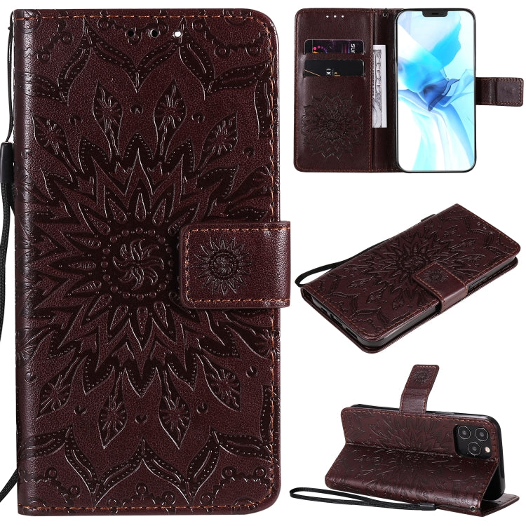 Pressed Printing Sunflower Pattern Horizontal Flip PU Leather Case Holder & Card Slots & Wallet & Lanyard, For iPhone 12 mini, For iPhone 12 / 12 Pro, For iPhone 12 Pro Max