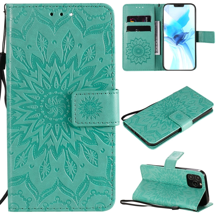 Pressed Printing Sunflower Pattern Horizontal Flip PU Leather Case Holder & Card Slots & Wallet & Lanyard, For iPhone 12 mini, For iPhone 12 / 12 Pro, For iPhone 12 Pro Max