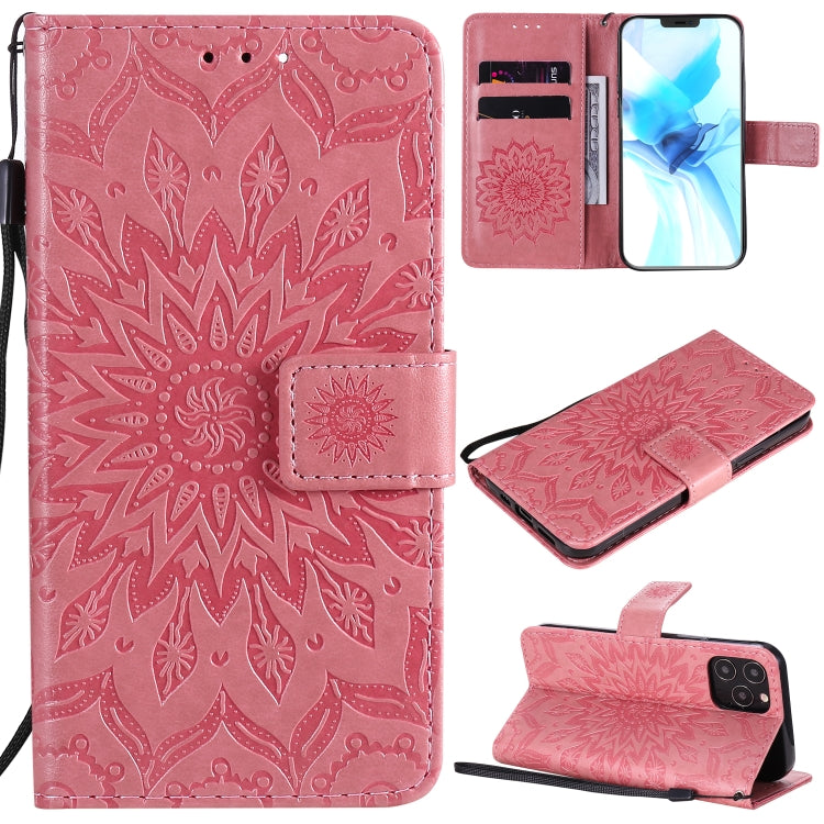 Pressed Printing Sunflower Pattern Horizontal Flip PU Leather Case Holder & Card Slots & Wallet & Lanyard, For iPhone 12 mini, For iPhone 12 / 12 Pro, For iPhone 12 Pro Max
