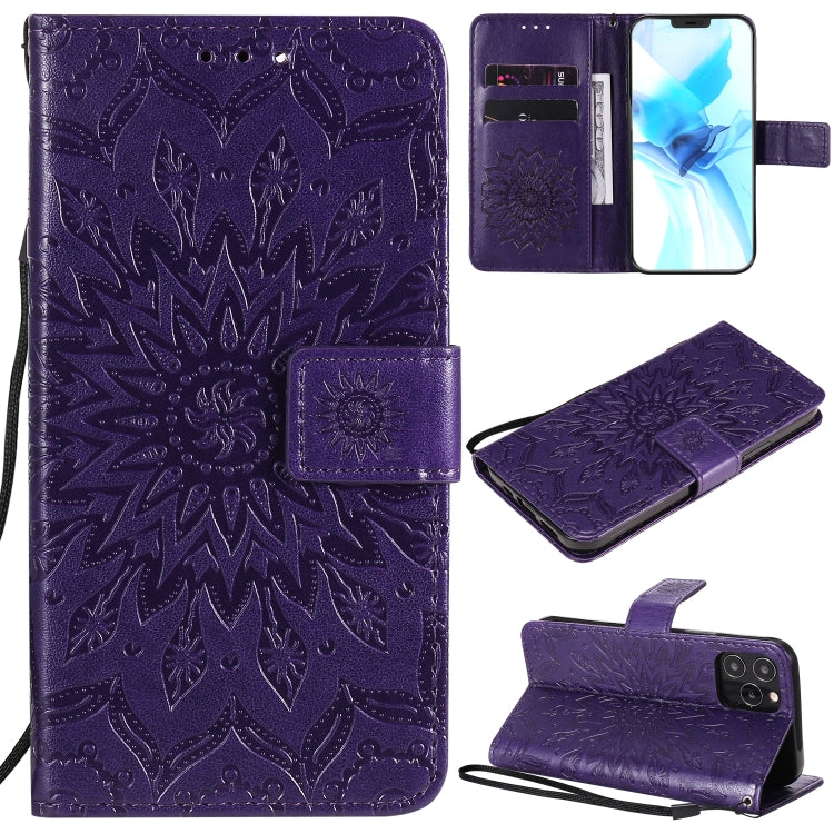 Pressed Printing Sunflower Pattern Horizontal Flip PU Leather Case Holder & Card Slots & Wallet & Lanyard, For iPhone 12 mini, For iPhone 12 / 12 Pro, For iPhone 12 Pro Max