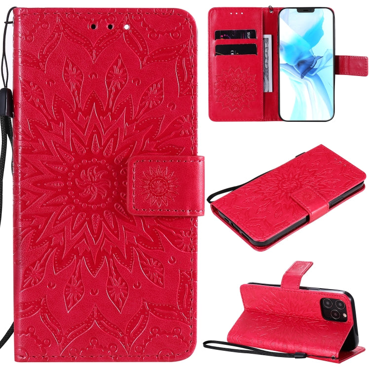 Pressed Printing Sunflower Pattern Horizontal Flip PU Leather Case Holder & Card Slots & Wallet & Lanyard, For iPhone 12 mini, For iPhone 12 / 12 Pro, For iPhone 12 Pro Max