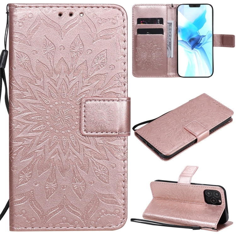 Pressed Printing Sunflower Pattern Horizontal Flip PU Leather Case Holder & Card Slots & Wallet & Lanyard, For iPhone 12 mini, For iPhone 12 / 12 Pro, For iPhone 12 Pro Max