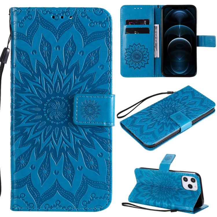Pressed Printing Sunflower Pattern Horizontal Flip PU Leather Case Holder & Card Slots & Wallet & Lanyard, For iPhone 12 mini, For iPhone 12 / 12 Pro, For iPhone 12 Pro Max