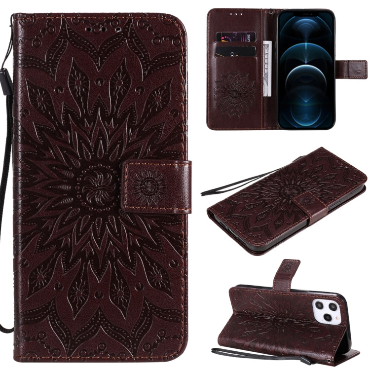 Pressed Printing Sunflower Pattern Horizontal Flip PU Leather Case Holder & Card Slots & Wallet & Lanyard, For iPhone 12 mini, For iPhone 12 / 12 Pro, For iPhone 12 Pro Max