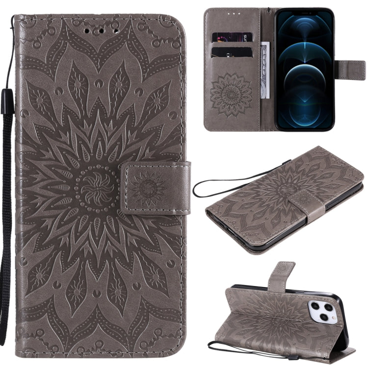 Pressed Printing Sunflower Pattern Horizontal Flip PU Leather Case Holder & Card Slots & Wallet & Lanyard, For iPhone 12 mini, For iPhone 12 / 12 Pro, For iPhone 12 Pro Max