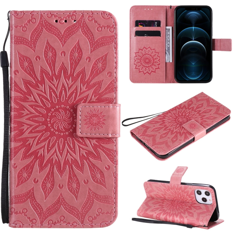 Pressed Printing Sunflower Pattern Horizontal Flip PU Leather Case Holder & Card Slots & Wallet & Lanyard, For iPhone 12 mini, For iPhone 12 / 12 Pro, For iPhone 12 Pro Max