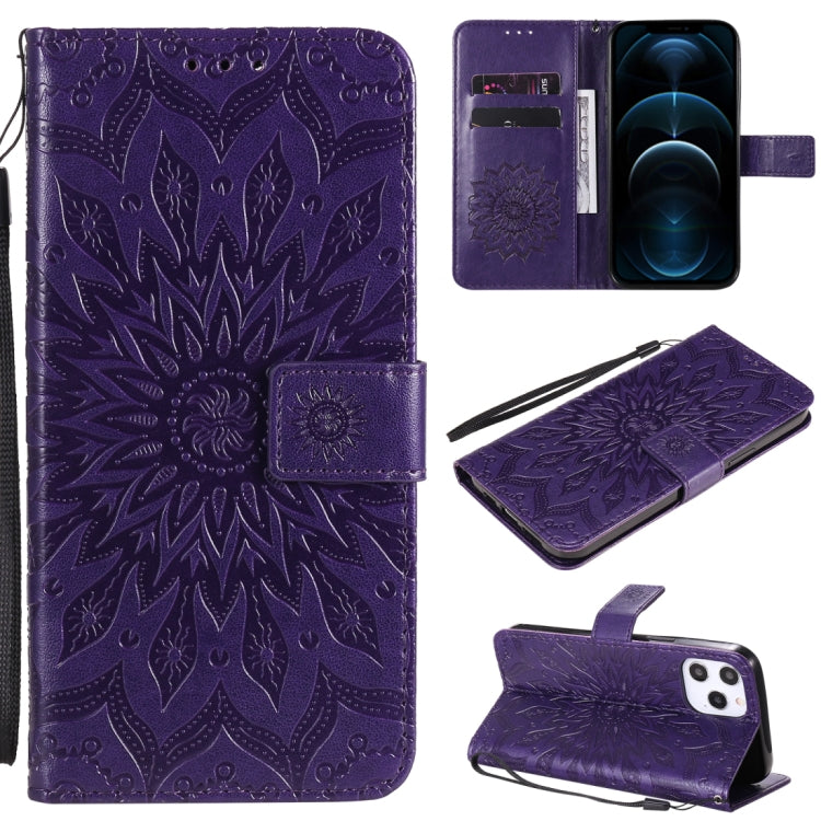 Pressed Printing Sunflower Pattern Horizontal Flip PU Leather Case Holder & Card Slots & Wallet & Lanyard, For iPhone 12 mini, For iPhone 12 / 12 Pro, For iPhone 12 Pro Max
