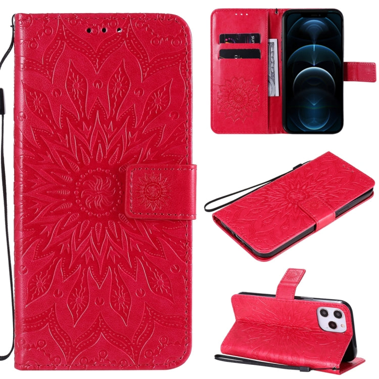 Pressed Printing Sunflower Pattern Horizontal Flip PU Leather Case Holder & Card Slots & Wallet & Lanyard, For iPhone 12 mini, For iPhone 12 / 12 Pro, For iPhone 12 Pro Max