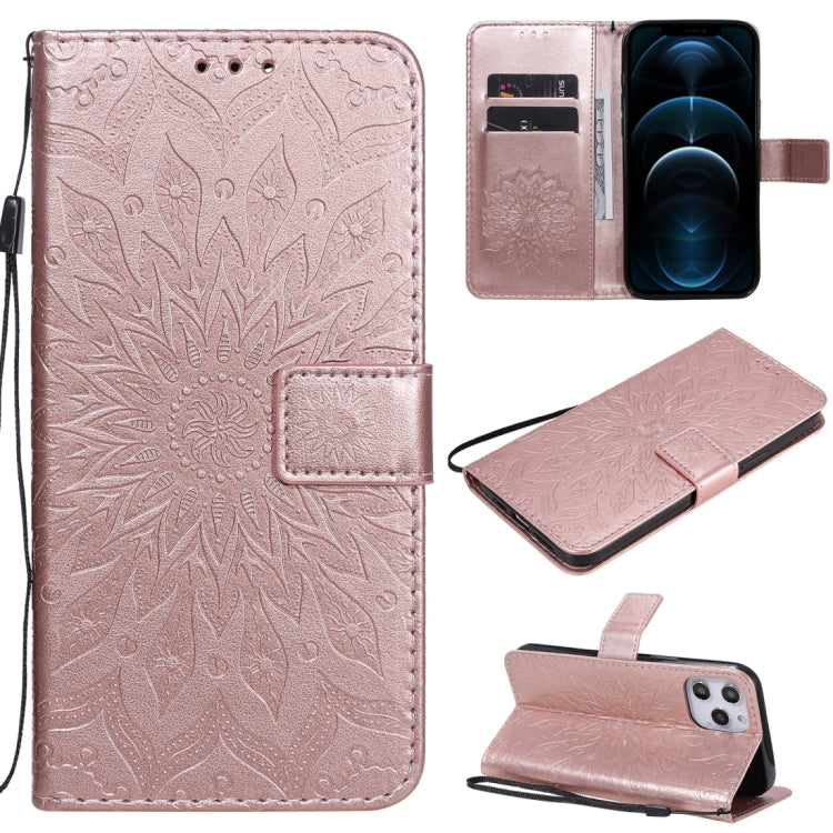 Pressed Printing Sunflower Pattern Horizontal Flip PU Leather Case Holder & Card Slots & Wallet & Lanyard, For iPhone 12 mini, For iPhone 12 / 12 Pro, For iPhone 12 Pro Max