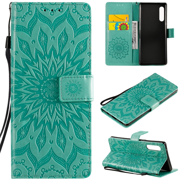 Pressed Printing Sunflower Pattern Horizontal Flip PU Leather Case Holder & Card Slots & Wallet & Lanyard, For LG G9, For LG K41S & K51S, For LG K50S
