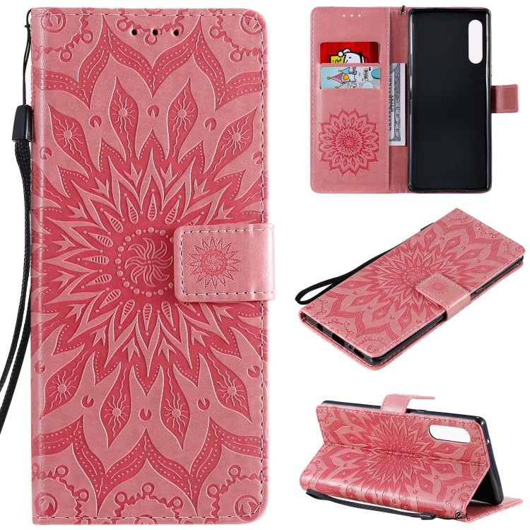 Pressed Printing Sunflower Pattern Horizontal Flip PU Leather Case Holder & Card Slots & Wallet & Lanyard, For LG G9, For LG K41S & K51S, For LG K50S