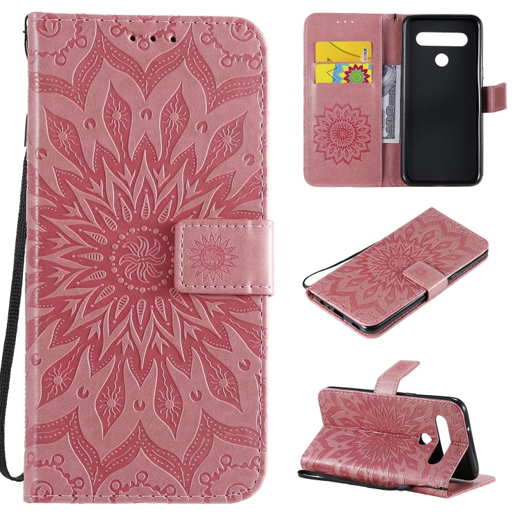 Pressed Printing Sunflower Pattern Horizontal Flip PU Leather Case Holder & Card Slots & Wallet & Lanyard, For LG K51, For LG K61, For LG Stylo 6