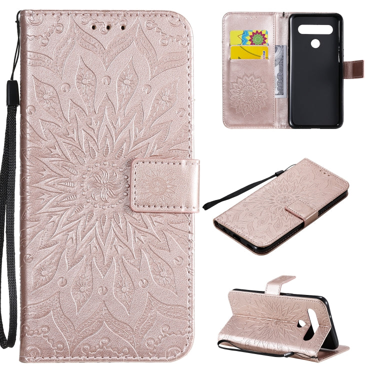 Pressed Printing Sunflower Pattern Horizontal Flip PU Leather Case Holder & Card Slots & Wallet & Lanyard, For LG K51, For LG K61, For LG Stylo 6