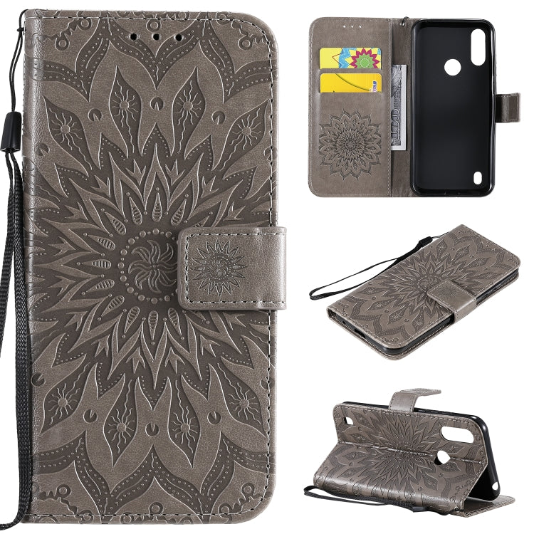 Pressed Printing Sunflower Pattern Horizontal Flip PU Leather Case Holder & Card Slots & Wallet & Lanyard, For Huawei Enjoy Z, For Huawei Honor X10, For Motorola Moto E6s (2020)