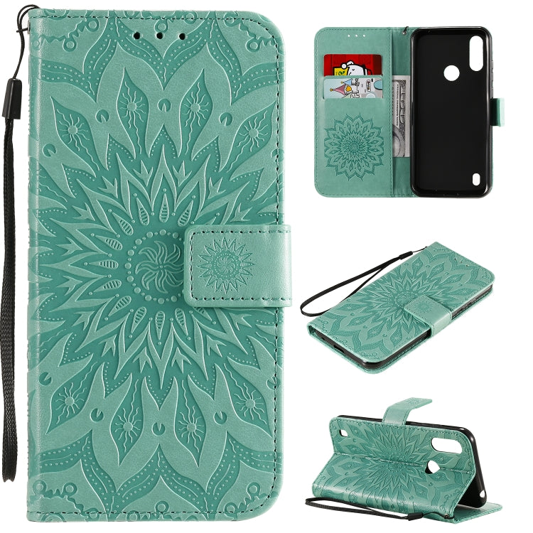 Pressed Printing Sunflower Pattern Horizontal Flip PU Leather Case Holder & Card Slots & Wallet & Lanyard, For Huawei Enjoy Z, For Huawei Honor X10, For Motorola Moto E6s (2020)