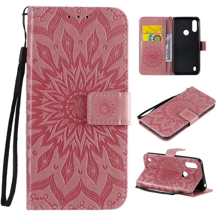 Pressed Printing Sunflower Pattern Horizontal Flip PU Leather Case Holder & Card Slots & Wallet & Lanyard, For Huawei Enjoy Z, For Huawei Honor X10, For Motorola Moto E6s (2020)